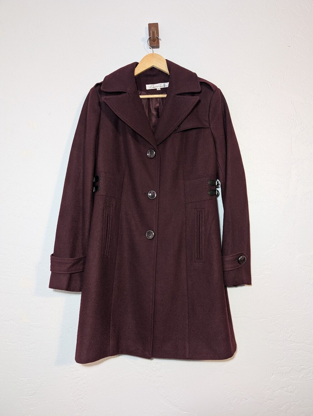 Kenneth Cole Maroon Wool Blend Coat Steampunk Whimsigoth Witchy Punk Alternative
